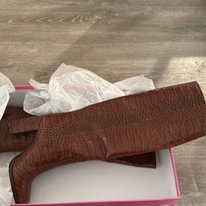 Paris Texas Brown Croc-Embossed Heeled Boots